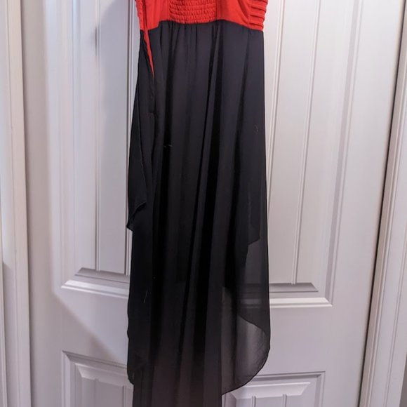 Guess Red Black Strapless High Low Evening Prom Formal Dress - Picture 3 of 8